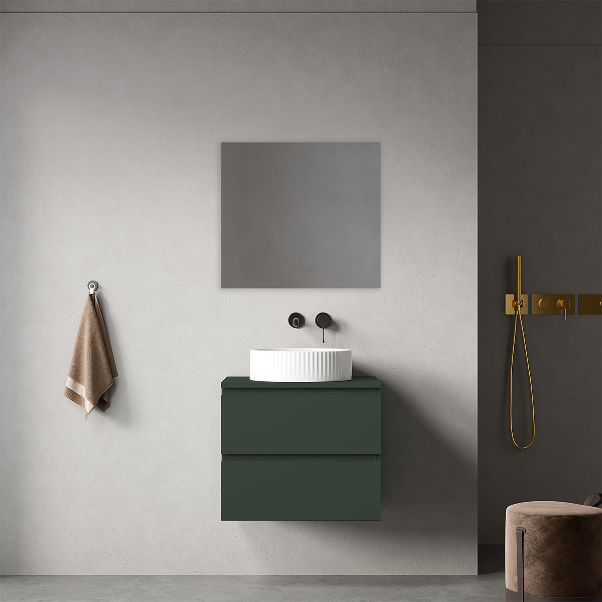 Mobile bagno sospeso 60 cm Verde Comodoro per Lavabo d'appoggio Specchio Quadro - Fiji Paint Top