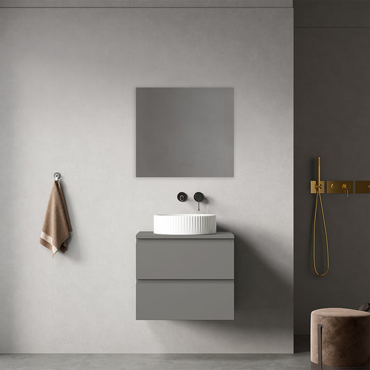 Mobile bagno sospeso 60 cm Grigio Londra per Lavabo d'appoggio Specchio Quadro - Fiji Paint Top