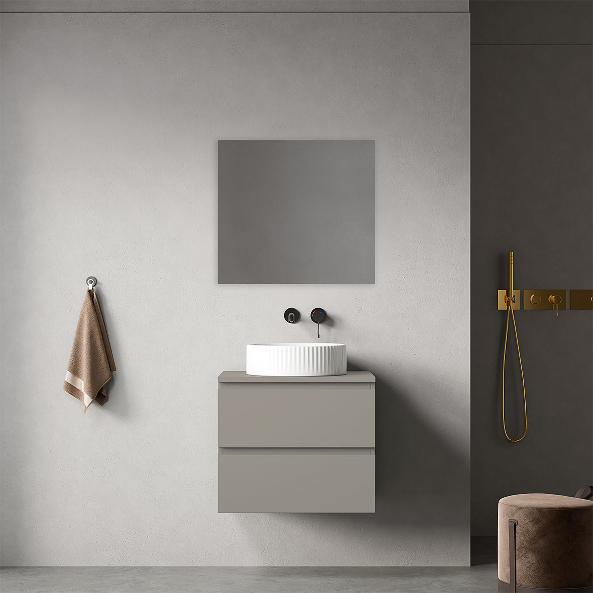 Mobile bagno sospeso 60 cm Grigio Cenere per Lavabo d'appoggio Specchio Quadro - Fiji Paint Top