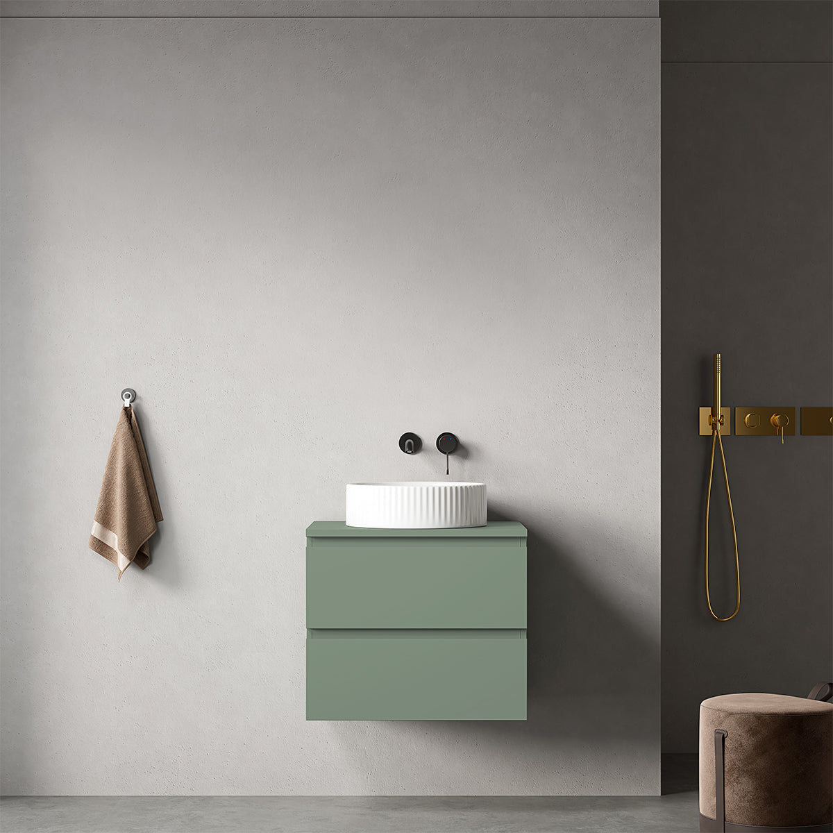 Mobile bagno sospeso 60 cm Verde Salvia per Lavabo d'appoggio Senza Specchio - Fiji Paint Top