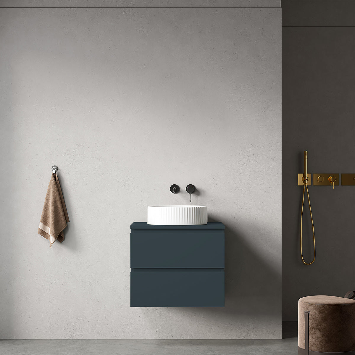 Mobile bagno sospeso 60 cm Blu Mare per Lavabo d'appoggio Senza Specchio - Fiji Paint Top