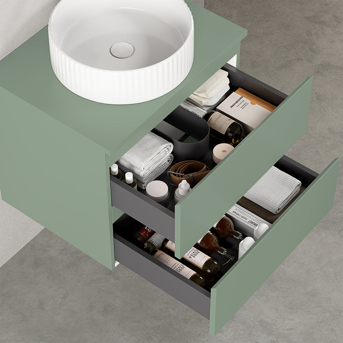 Mobile bagno sospeso 60 cm Verde Salvia per Lavabo d'appoggio Senza Specchio - Fiji Paint Top