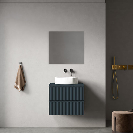 Mobile bagno sospeso cannettato 60 cm Blu Mare per Lavabo d'appoggio Specchio Quadro - Fiji Paint Top Canneté