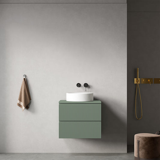 Mobile bagno sospeso cannettato 60 cm Verde Salvia per Lavabo d'appoggio Senza Specchio - Fiji Paint Top Canneté