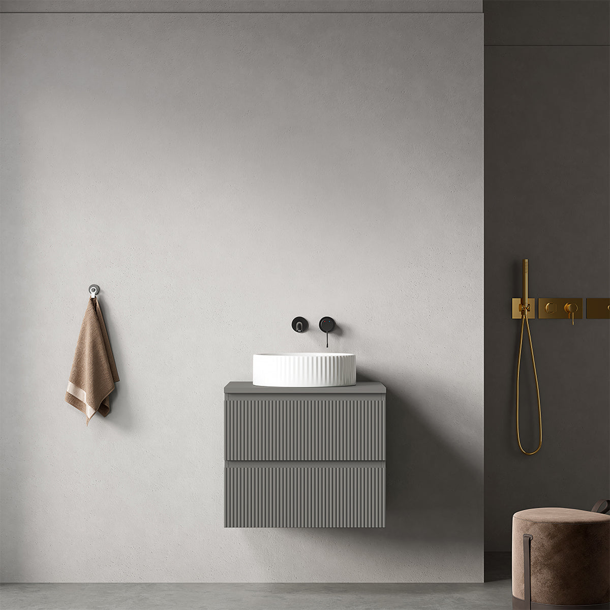 Mobile bagno sospeso cannettato 60 cm Grigio Londra per Lavabo d'appoggio Senza Specchio - Fiji Paint Top Canneté