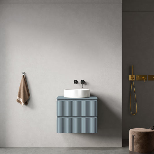 Mobile bagno sospeso cannettato 60 cm Blu Avio per Lavabo d'appoggio Senza Specchio - Fiji Paint Top Canneté