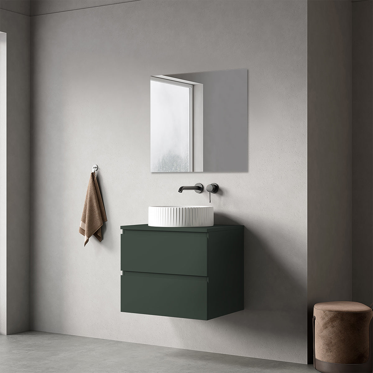 Mobile bagno sospeso 60 cm Verde Comodoro per Lavabo d'appoggio Specchio Quadro - Fiji Paint Top