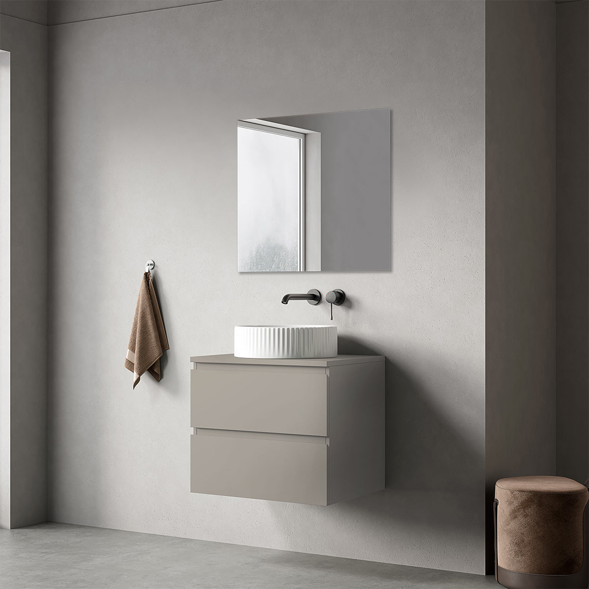 Mobile bagno sospeso 60 cm Grigio Cenere per Lavabo d'appoggio Specchio Quadro - Fiji Paint Top