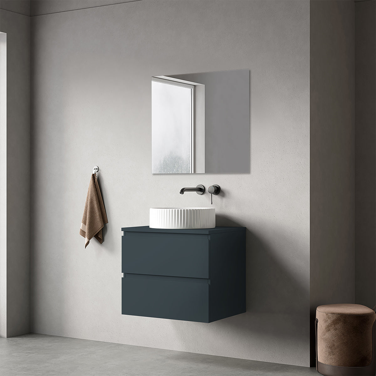 Mobile bagno sospeso 60 cm Blu Mare per Lavabo d'appoggio Specchio Quadro - Fiji Paint Top