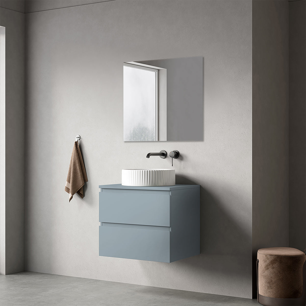 Mobile bagno sospeso 60 cm Blu Avio per Lavabo d'appoggio Specchio Quadro - Fiji Paint Top