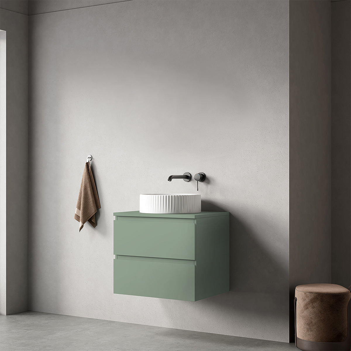 Mobile bagno sospeso 60 cm Verde Salvia per Lavabo d'appoggio Senza Specchio - Fiji Paint Top