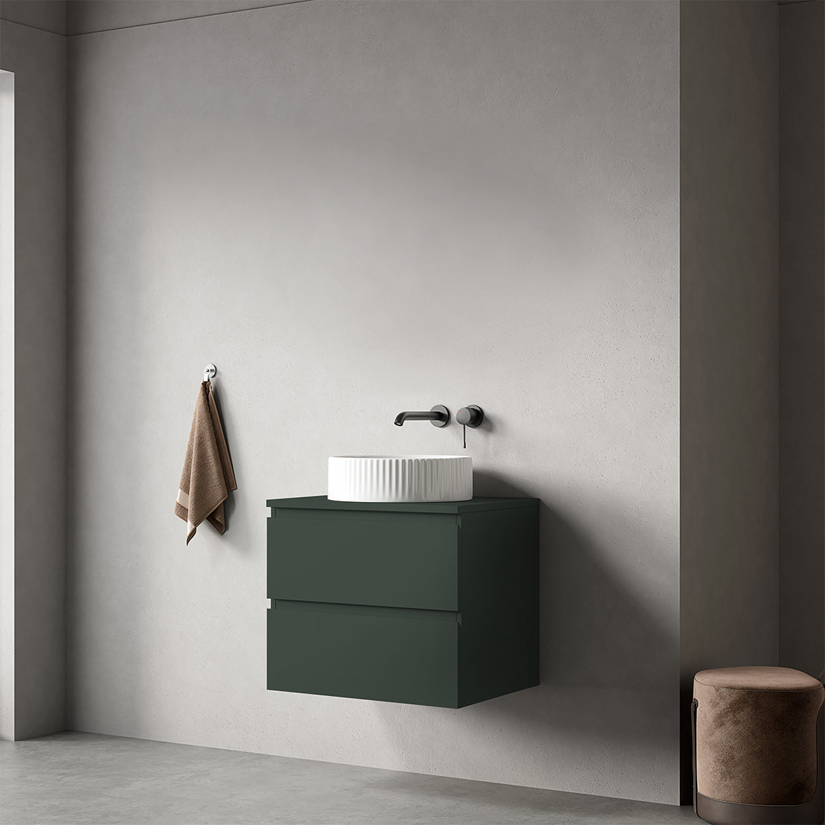 Mobile bagno sospeso 60 cm Verde Comodoro per Lavabo d'appoggio Senza Specchio - Fiji Paint Top