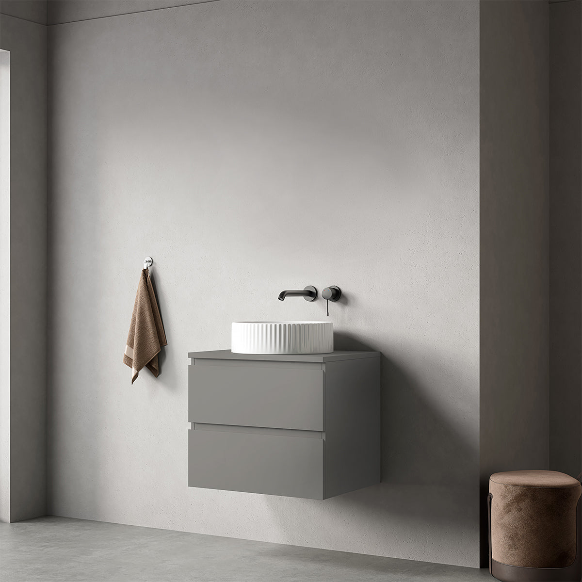 Mobile bagno sospeso 60 cm Grigio Londra per Lavabo d'appoggio Senza Specchio - Fiji Paint Top