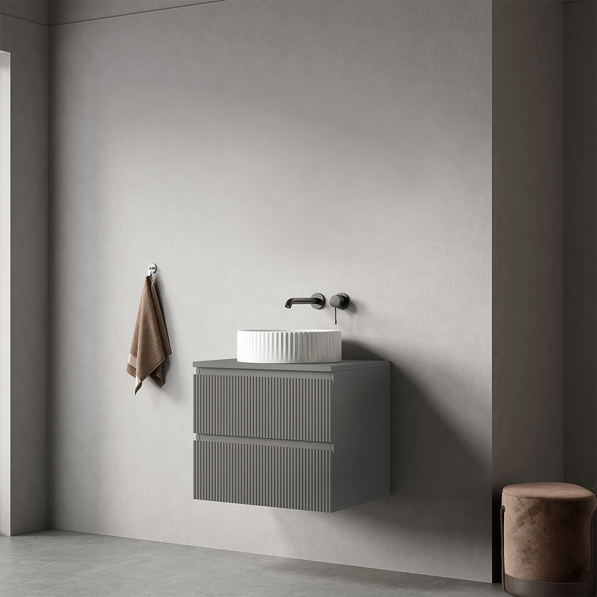 Mobile bagno sospeso cannettato 60 cm Grigio Londra per Lavabo d'appoggio Senza Specchio - Fiji Paint Top Canneté