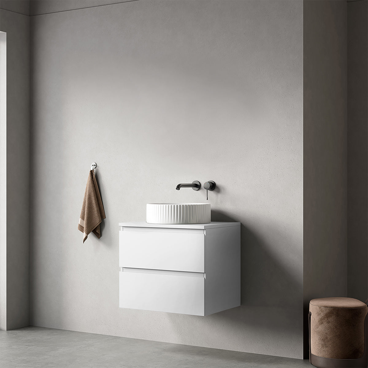 Mobile bagno sospeso 60 cm Bianco Opaco per Lavabo d'appoggio Senza Specchio - Fiji Paint Top
