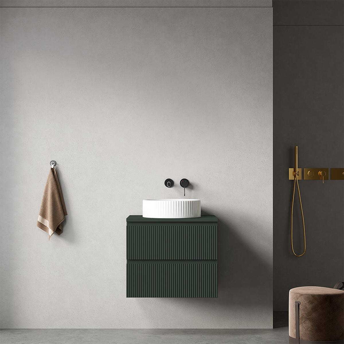 Mobile bagno sospeso cannettato 60 cm Verde Comodoro per Lavabo d'appoggio Senza Specchio - Fiji Paint Top Canneté