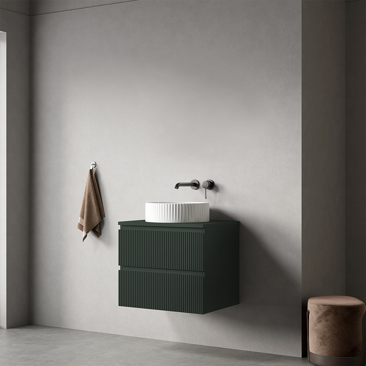 Mobile bagno sospeso cannettato 60 cm Verde Comodoro per Lavabo d'appoggio Senza Specchio - Fiji Paint Top Canneté