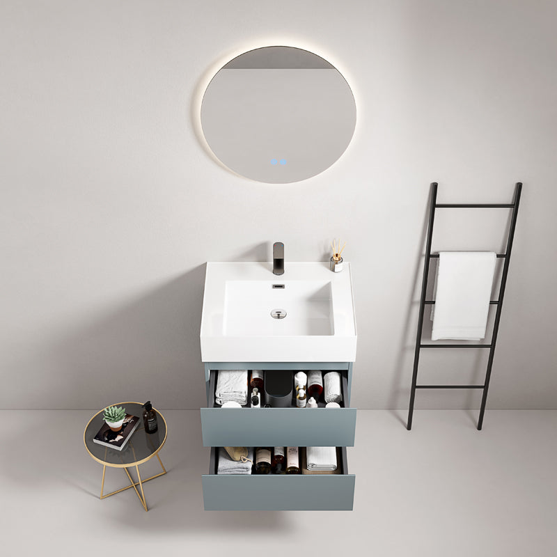 60cm suspended bathroom cabinet Avio Blue Resin sink Round backlit mirror - Fiji Paint