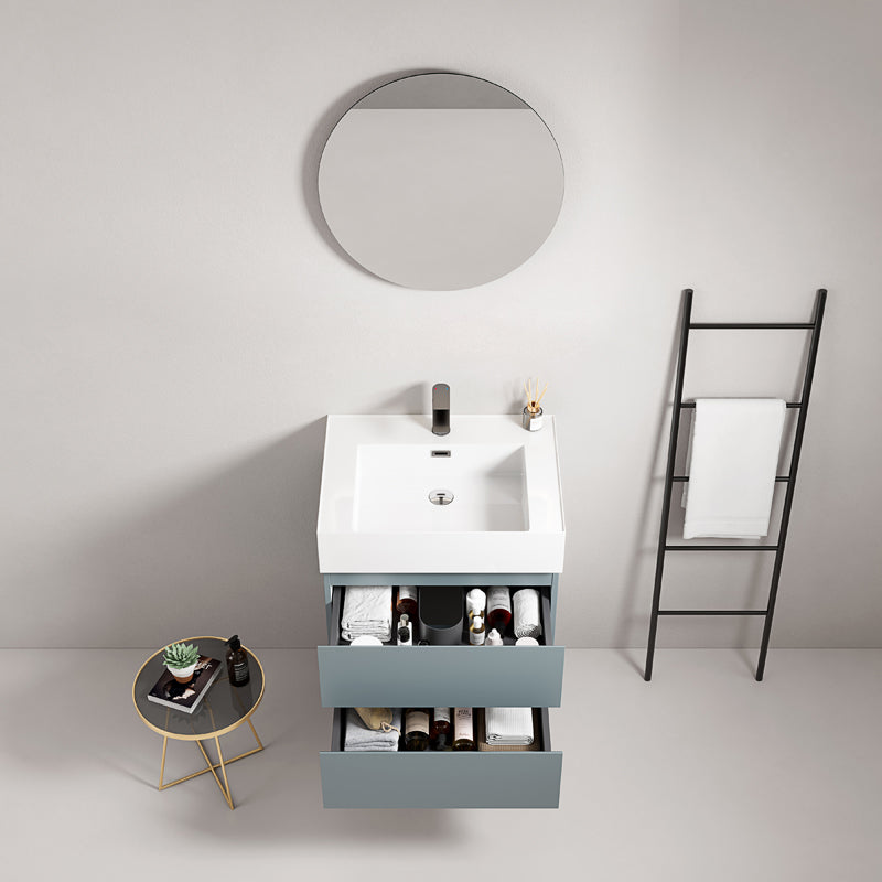 60cm suspended bathroom cabinet Avio Blue Resin sink Round mirror - Fiji Paint