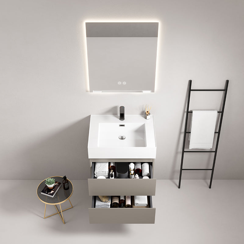 60cm Ash Grey Wall-hung Bathroom Cabinet Resin Sink Backlit Mirror - Fiji Paint