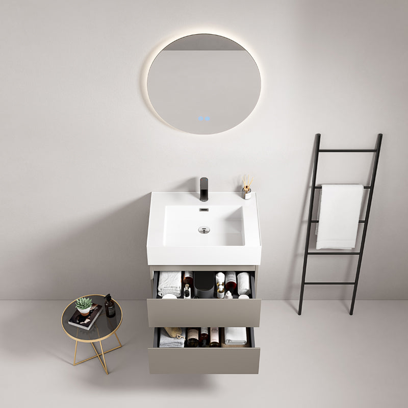 60cm Ash Grey Wall-hung Bathroom Cabinet Resin Sink Round Backlit Mirror - Fiji Paint