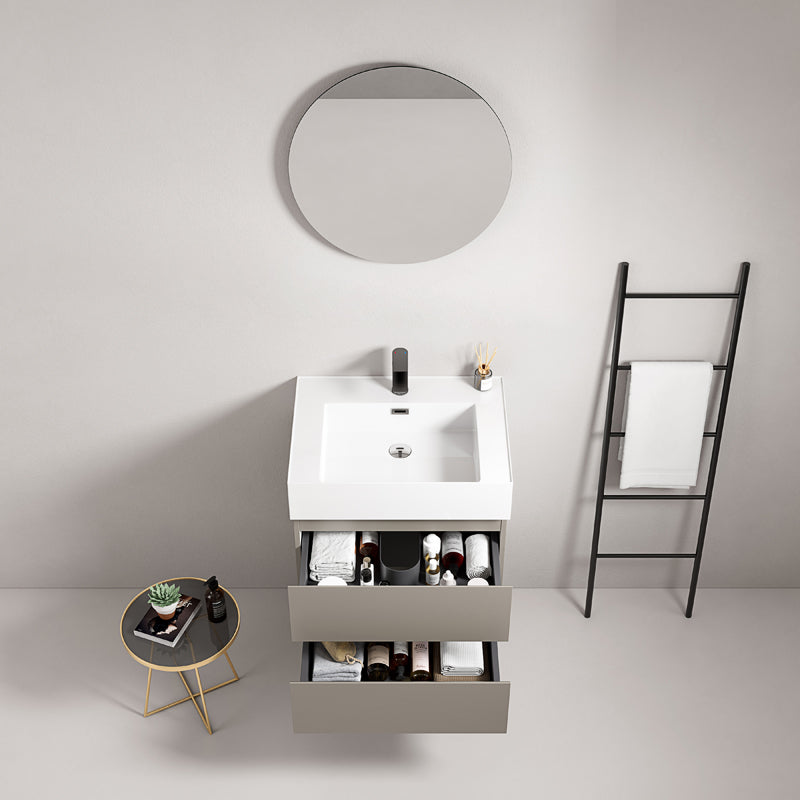 60cm Ash Grey Wall-hung Bathroom Cabinet Resin Sink Round Mirror - Fiji Paint