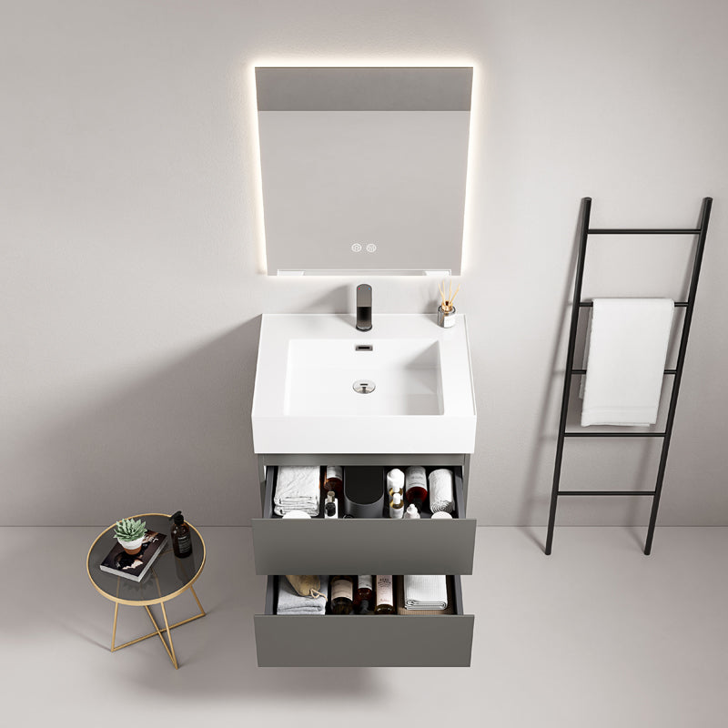 60cm London Grey Wall-hung Bathroom Cabinet Resin Sink Backlit Mirror - Fiji Paint