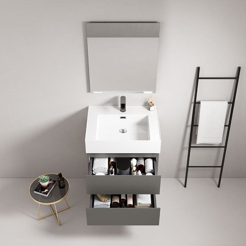 Bathroom Cabinet Wall-hung 60 cm London Grey Resin Sink Mirror Quadro - Fiji Paint