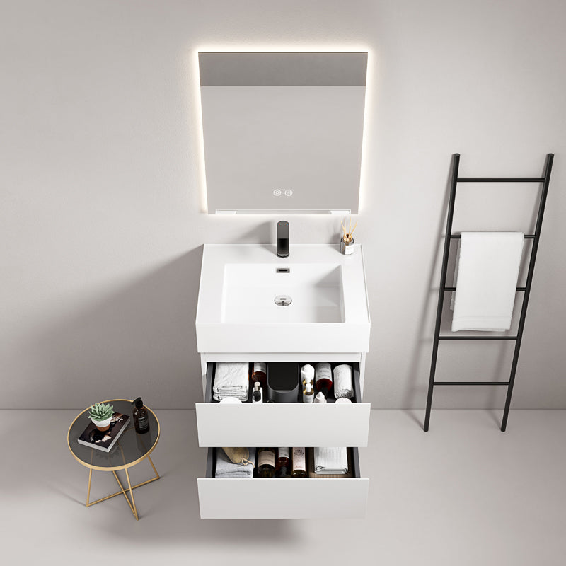 60cm Wall-hung Bathroom Cabinet White Resin Sink Backlit Mirror - Fiji Paint