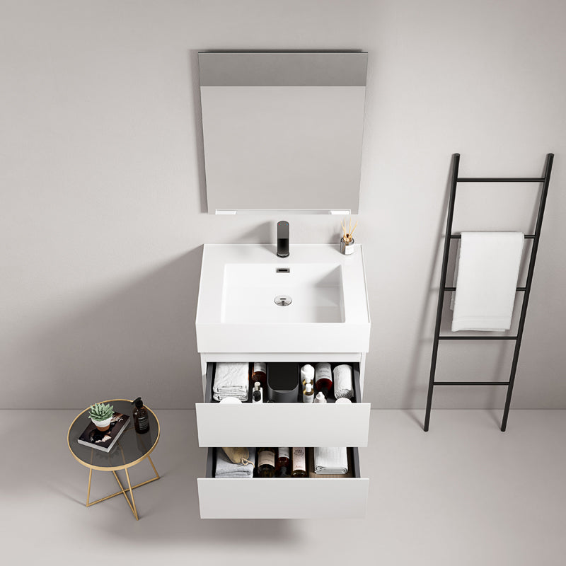 60cm Wall-hung Bathroom Cabinet White Resin Sink Mirror Quadro - Fiji Paint