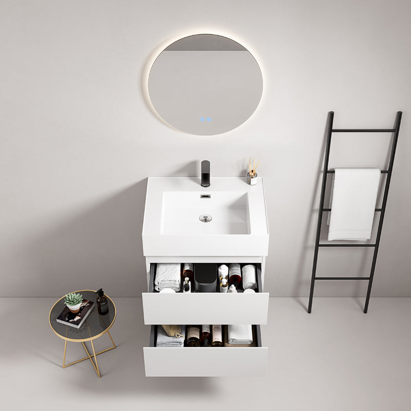60cm White Wall-hung Bathroom Cabinet Resin Sink Round Backlit Mirror - Fiji Paint