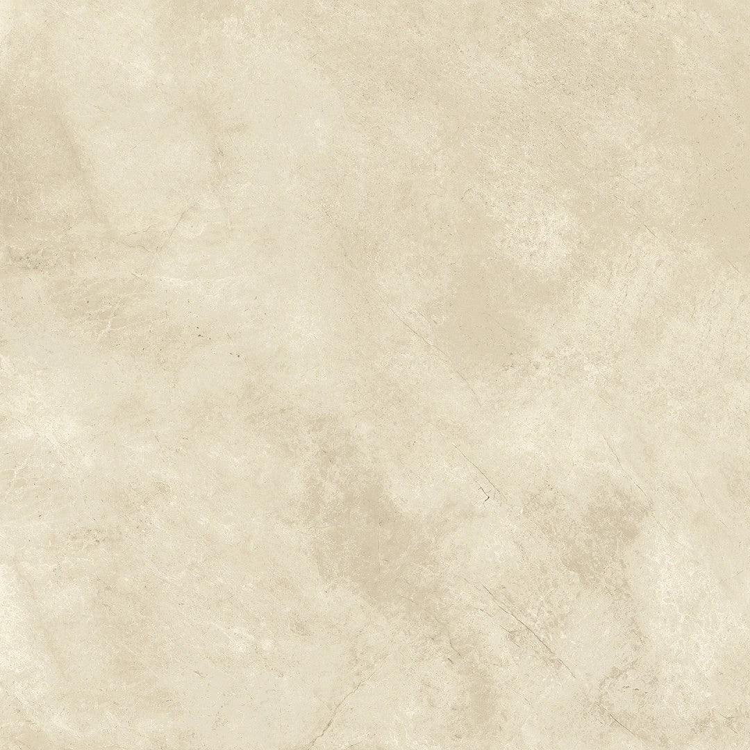 Lavabo Freestanding in Gres Lucido Crema Marfil 60 cm Specchio Tondo Retroilluminato - Pedestal