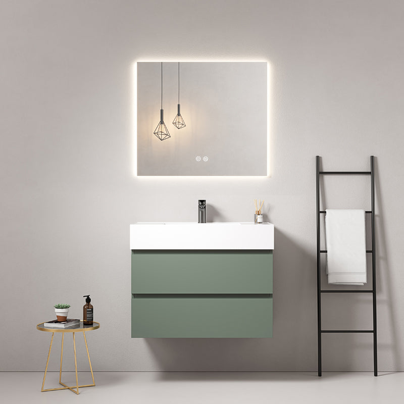 Mobile bagno sospeso 100 cm Verde Salvia Lavabo in Resina Specchio Quadro Retroilluminato - Fiji Paint