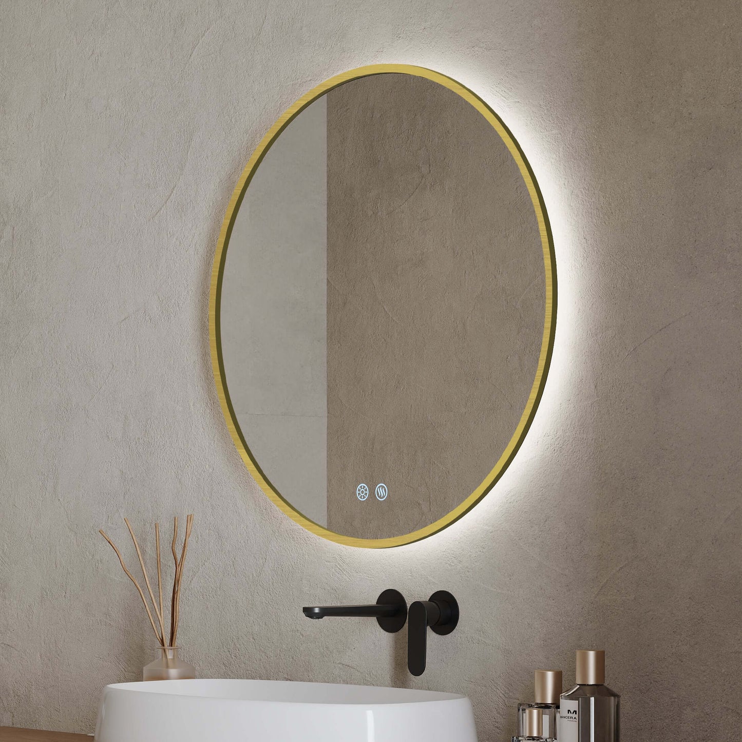 Specchio Tondo Retroilluminato Anti appannamento 80 cm Profilo Oro - Fiji