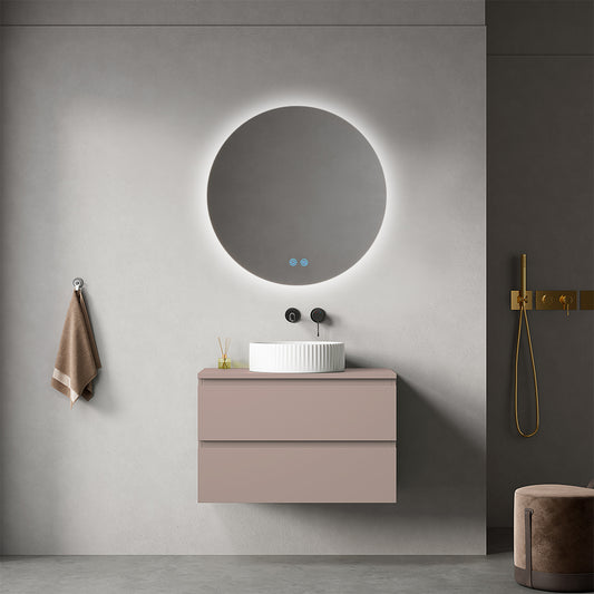 Mobile bagno sospeso 80 cm Rosa Retrò per Lavabo d'appoggio Specchio Tondo Retroilluminato - Fiji Paint