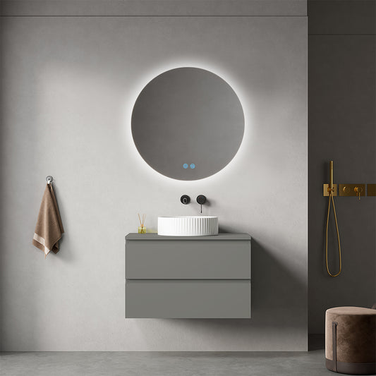 Mobile bagno sospeso 80 cm Grigio Londra per Lavabo d'appoggio Specchio Tondo Retroilluminato - Fiji Paint