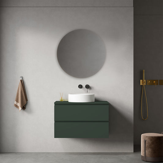 Mobile bagno sospeso 80 cm Verde Comodoro per Lavabo d'appoggio Specchio Tondo - Fiji Paint