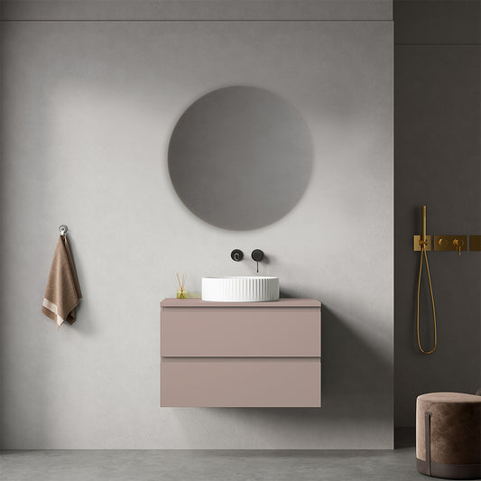 Mobile bagno sospeso 80 cm Rosa Retrò per Lavabo d'appoggio Specchio Tondo - Fiji Paint