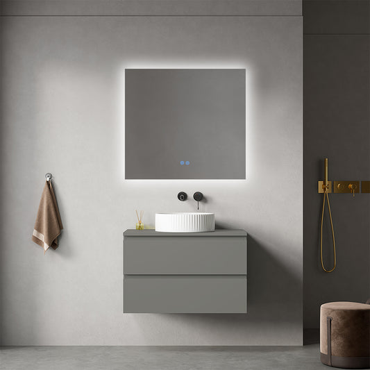 Mobile bagno sospeso 80 cm Grigio Londra per Lavabo d'appoggio Specchio Quadro Retroilluminato - Fiji Paint