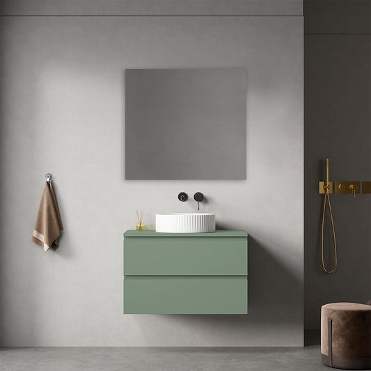 Mobile bagno sospeso 80 cm Verde Salvia per Lavabo d'appoggio Specchio Quadro - Fiji Paint