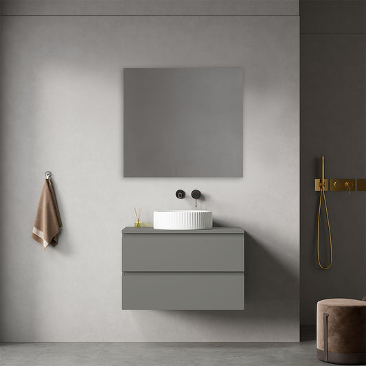 Mobile bagno sospeso 80 cm Grigio Londra per Lavabo d'appoggio Specchio Quadro - Fiji Paint