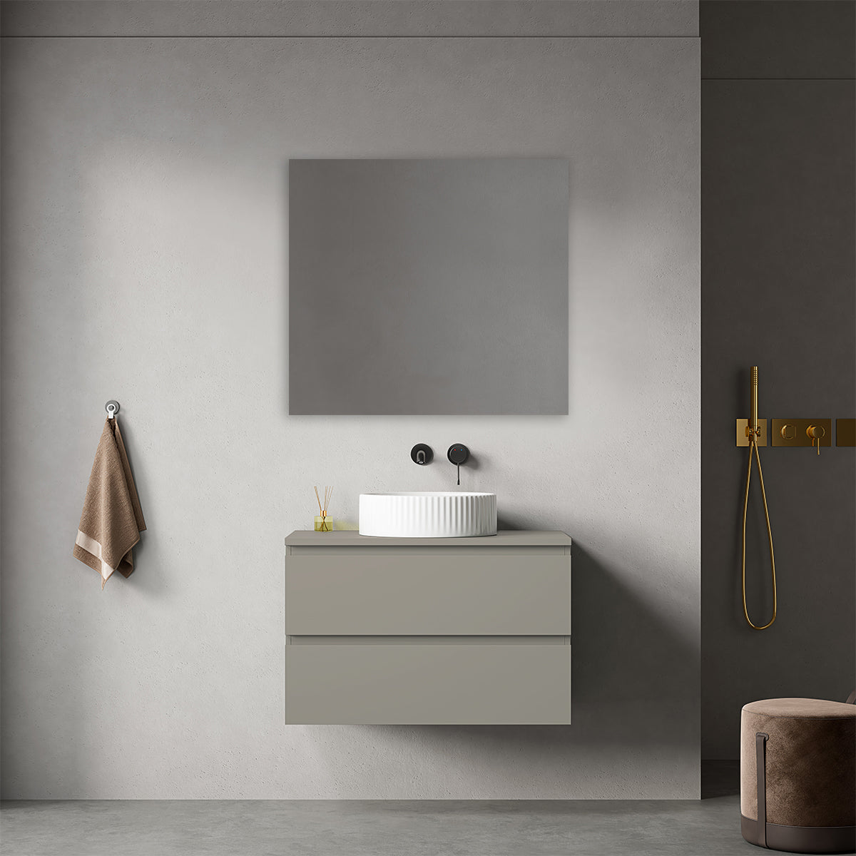 Mobile bagno sospeso 80 cm Grigio Cenere per Lavabo d'appoggio Specchio Quadro - Fiji Paint Top