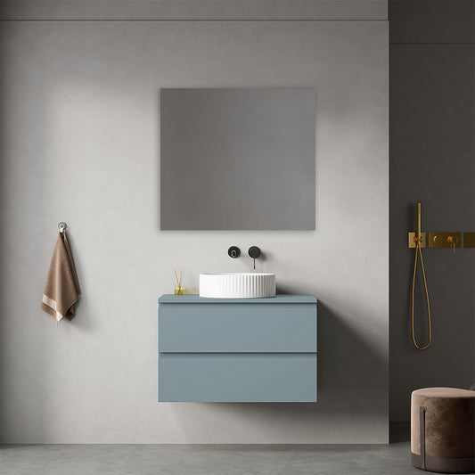 Mobile bagno sospeso 80 cm Blu Avio per Lavabo d'appoggio Specchio Quadro - Fiji Paint Top