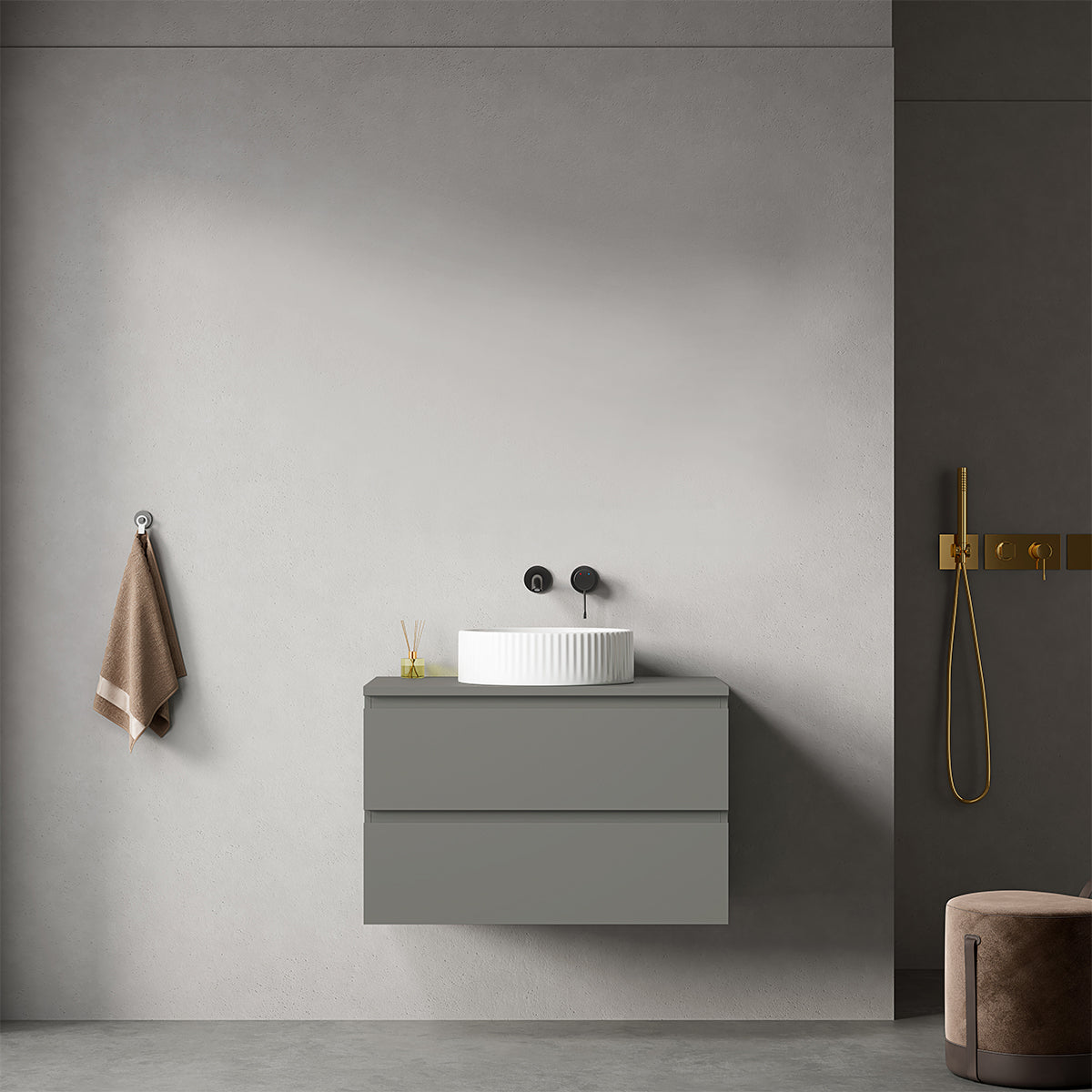Mobile bagno sospeso 80 cm Grigio Londra per Lavabo d'appoggio Senza Specchio - Fiji Paint Top