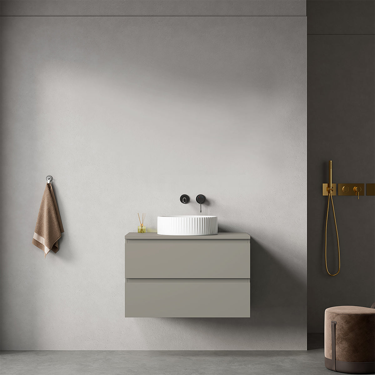 Mobile bagno sospeso 80 cm Grigio Cenere per Lavabo d'appoggio Senza Specchio - Fiji Paint Top