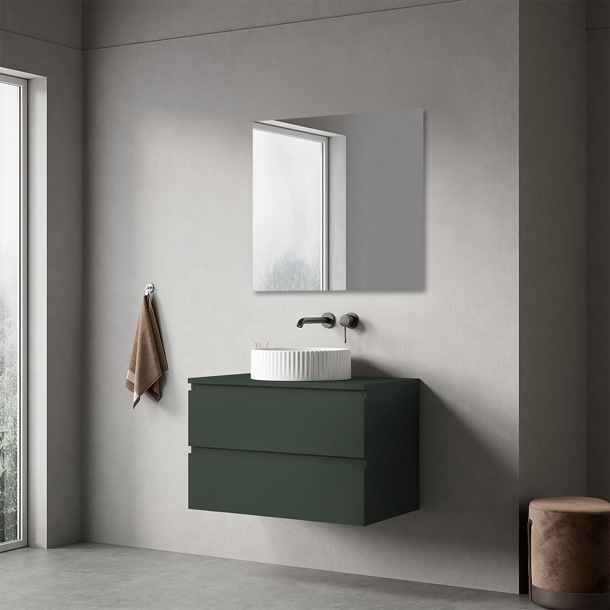 Mobile bagno sospeso 80 cm Verde Comodoro per Lavabo d'appoggio Specchio Quadro - Fiji Paint Top