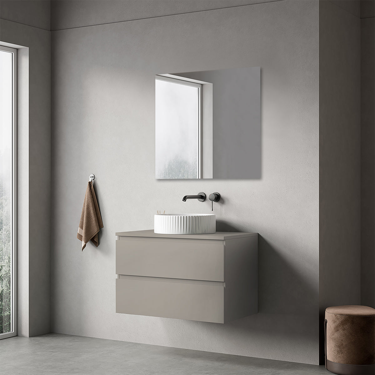 Mobile bagno sospeso 80 cm Grigio Cenere per Lavabo d'appoggio Specchio Quadro - Fiji Paint Top