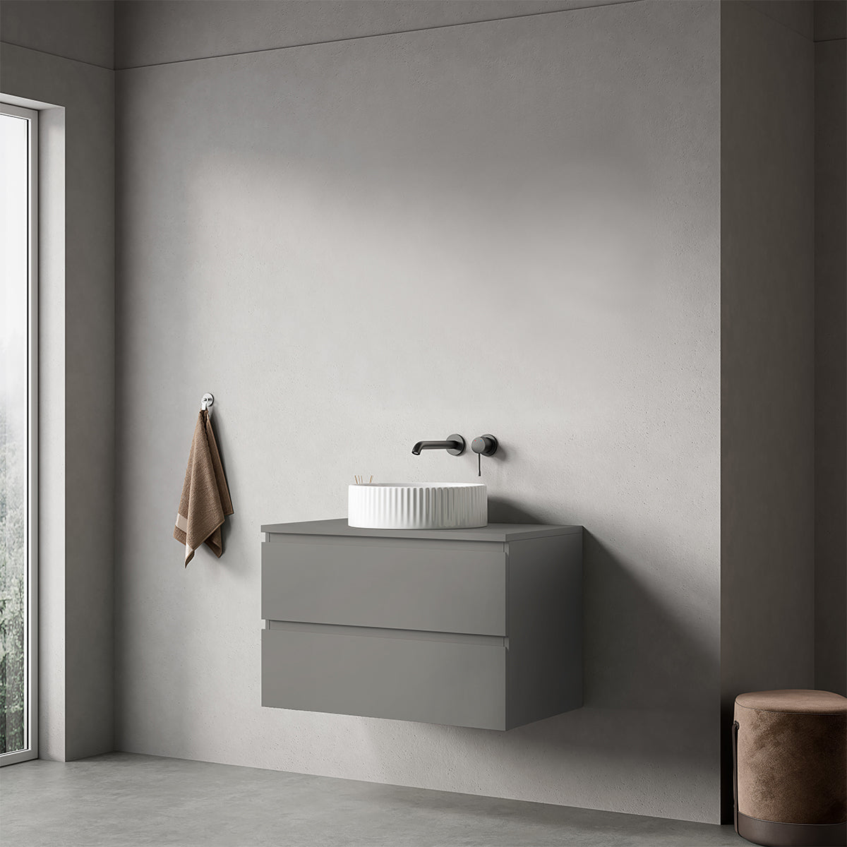 Mobile bagno sospeso 80 cm Grigio Londra per Lavabo d'appoggio Senza Specchio - Fiji Paint Top