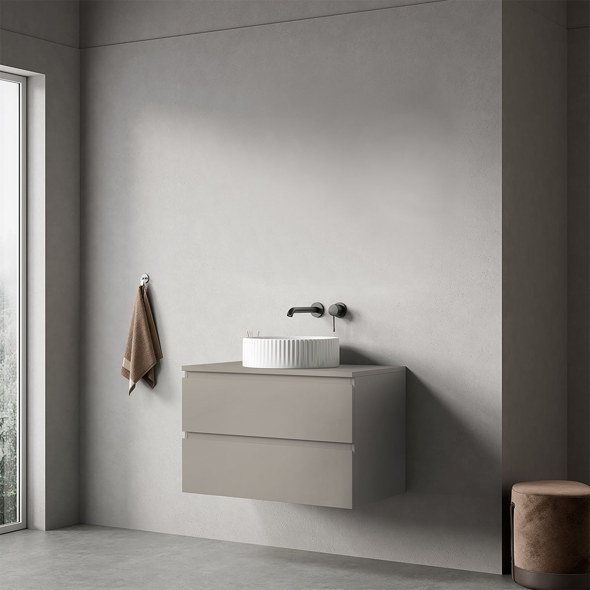 Mobile bagno sospeso 80 cm Grigio Cenere per Lavabo d'appoggio Senza Specchio - Fiji Paint Top