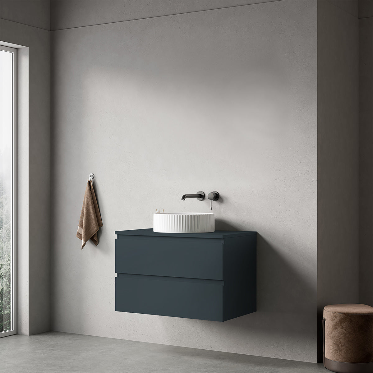 Mobile bagno sospeso 80 cm Blu Mare per Lavabo d'appoggio Senza Specchio - Fiji Paint Top